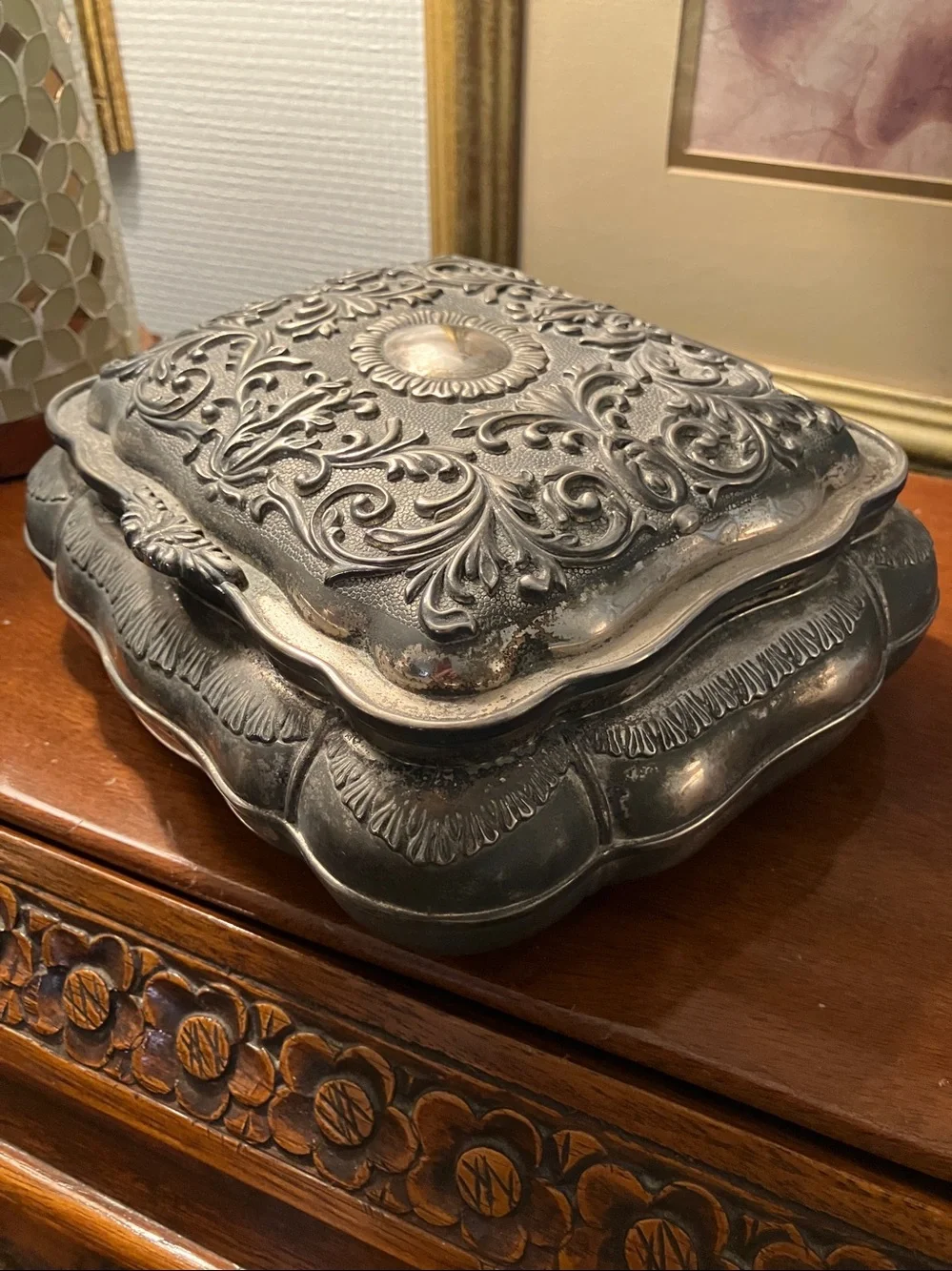 ornate silver jewelry box